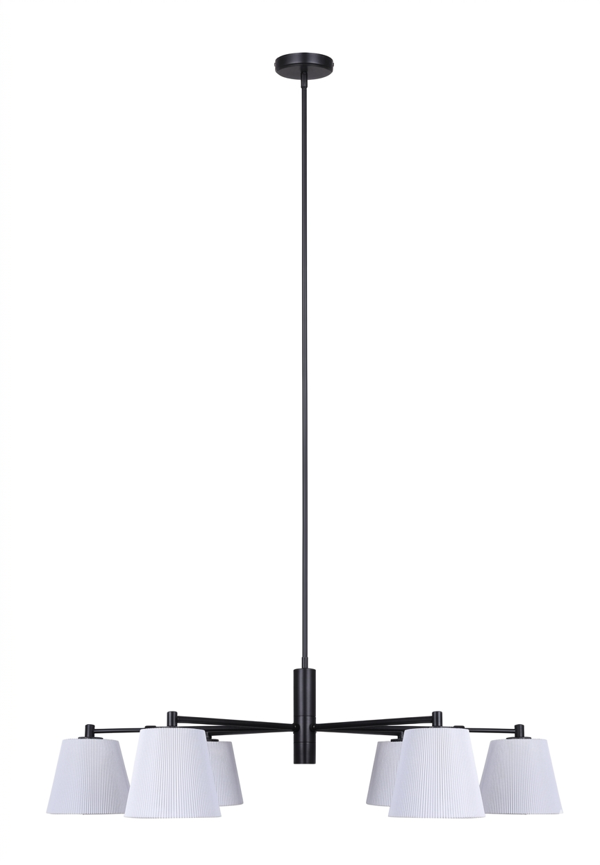 Aspen 6-Light Chandelier – Matte Black with White Fabric Shades