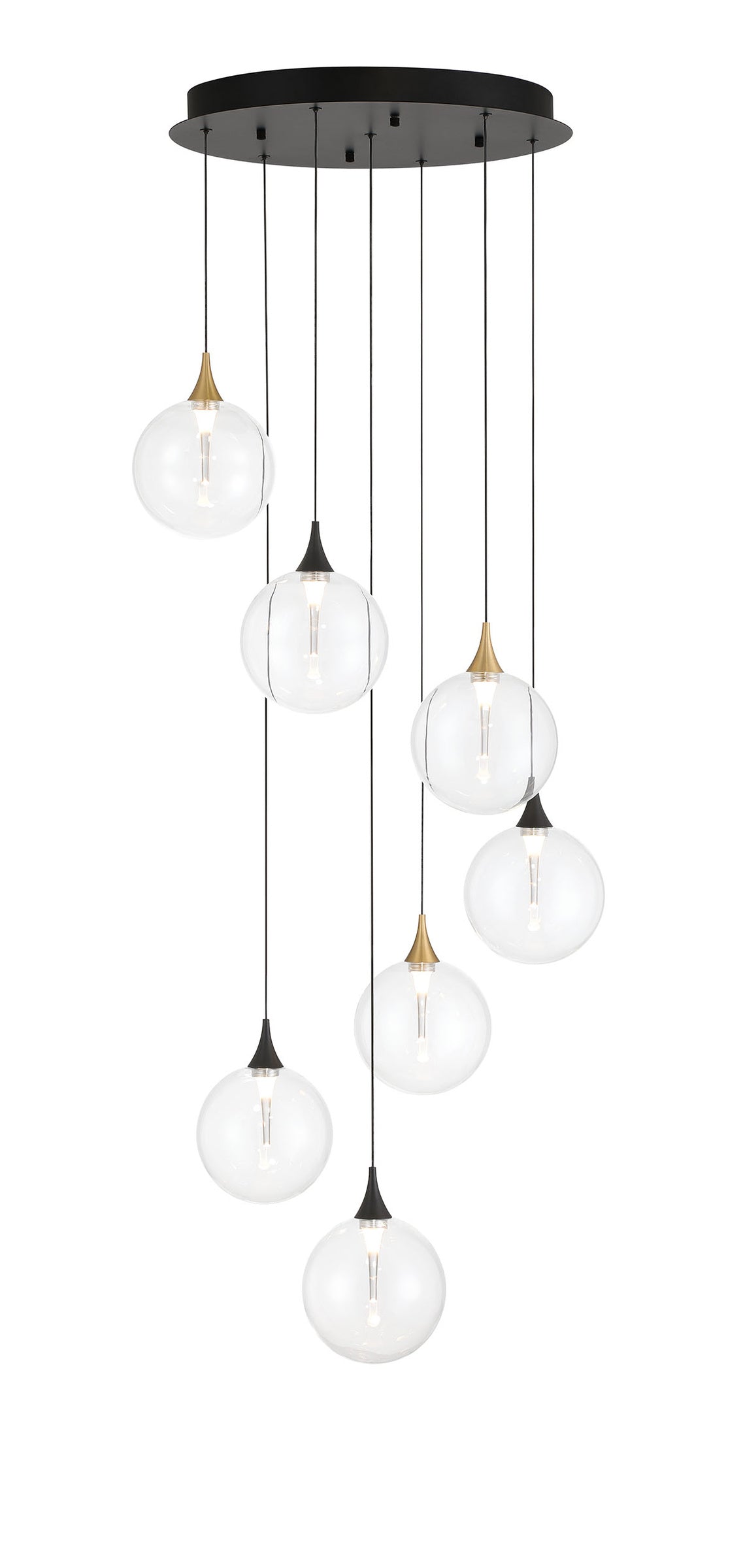 Iissa, Chandelier, 7-Light, 21", Gold-Black Mix, Clear Glass