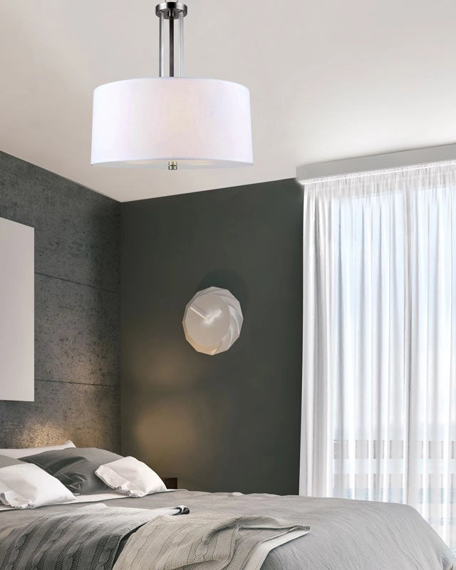 River 3-Light Chandelier – Brushed Nickel with Fabric Shade and Frosted Glass Diffuser