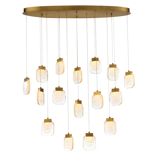Paget, Chandelier, 16-Light, 44", Matte Gold, Clear Glass