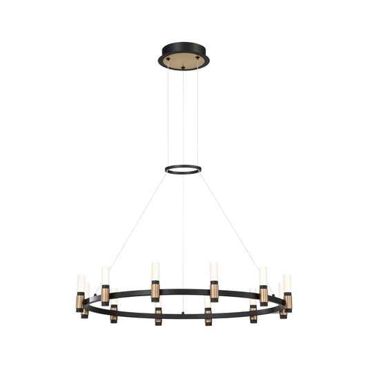 Albany, Chandelier, 12-Light, 32", Brass-Black Mix, White Acrylic