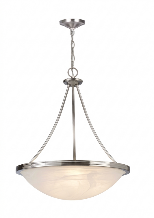 Brushed Nickel Alabaster Glass 3-Light Chandelier