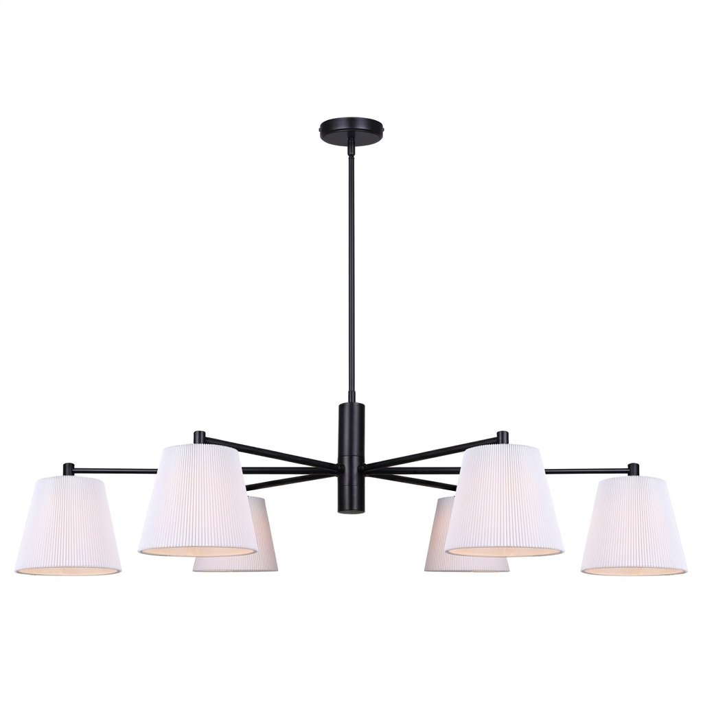 Aspen 6-Light Chandelier – Matte Black with White Fabric Shades