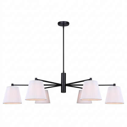 Aspen 6-Light Chandelier – Matte Black with White Fabric Shades