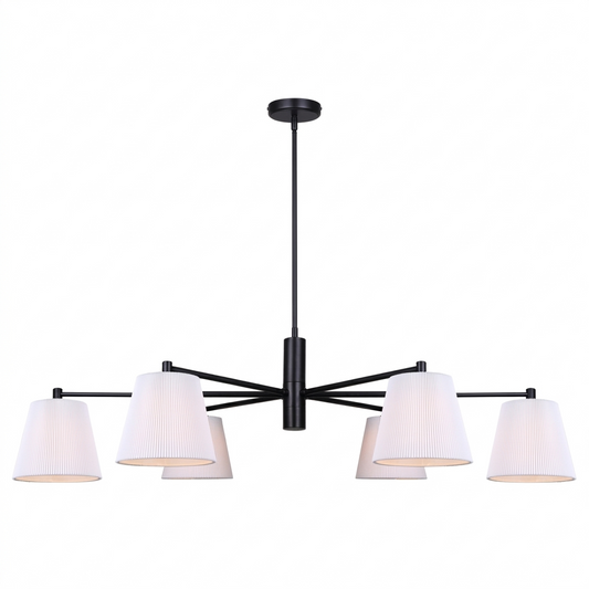 Aspen 6-Light Chandelier – Matte Black with White Fabric Shades