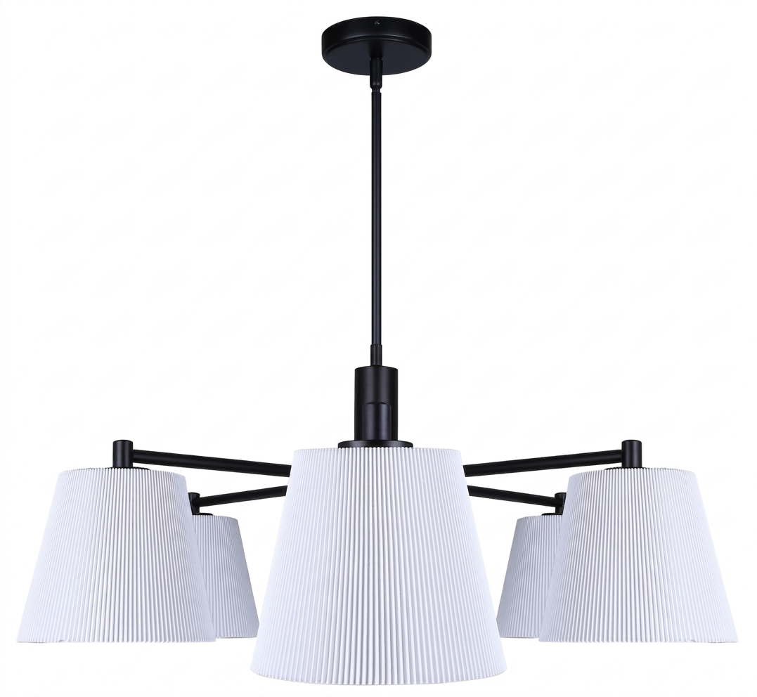 Aspen 6-Light Chandelier – Matte Black with White Fabric Shades