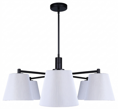 Aspen 6-Light Chandelier – Matte Black with White Fabric Shades