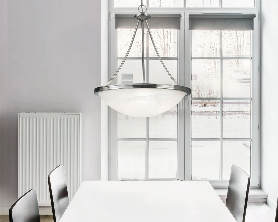 Brushed Nickel Alabaster Glass 3-Light Chandelier