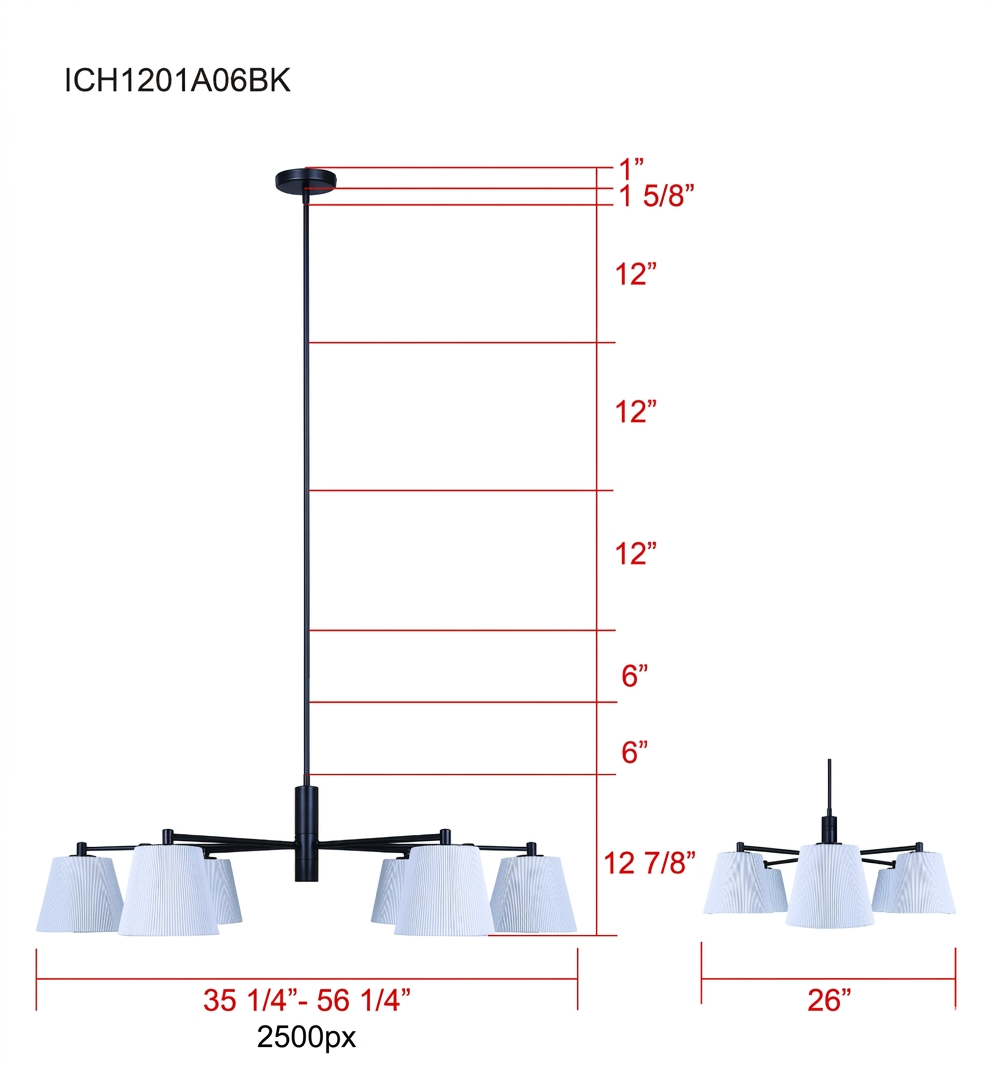 Aspen 6-Light Chandelier – Matte Black with White Fabric Shades