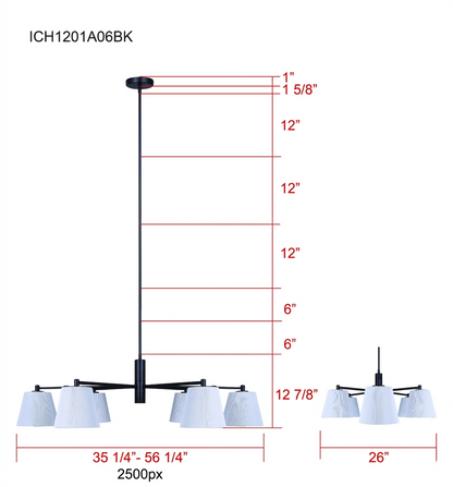 Aspen 6-Light Chandelier – Matte Black with White Fabric Shades