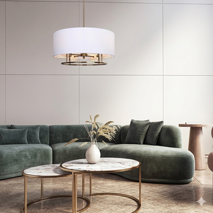 Bonnie 3-Light Chandelier – Gold with White Fabric Shade