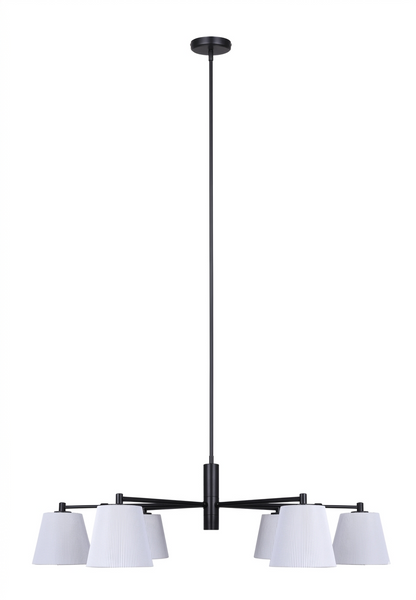 Aspen 6-Light Chandelier – Matte Black with White Fabric Shades