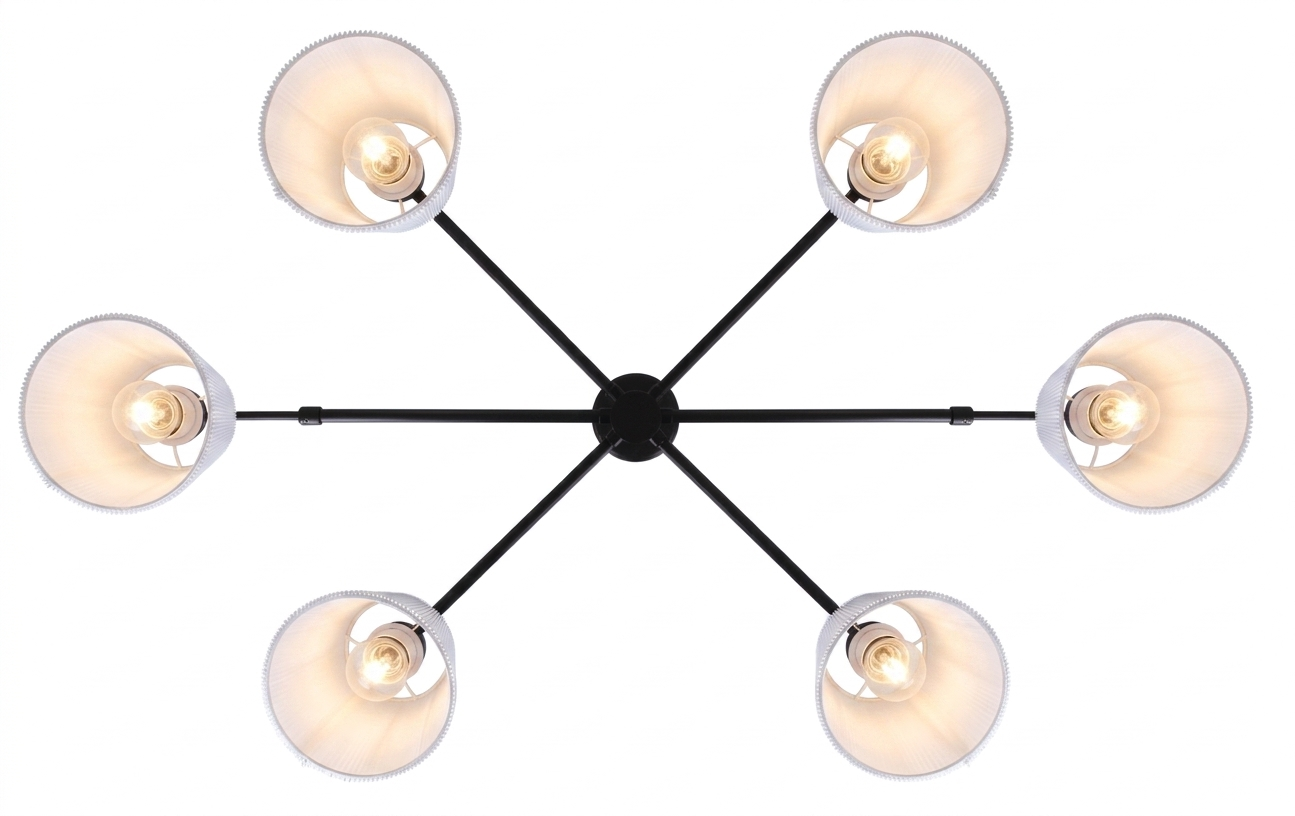 Aspen 6-Light Chandelier – Matte Black with White Fabric Shades