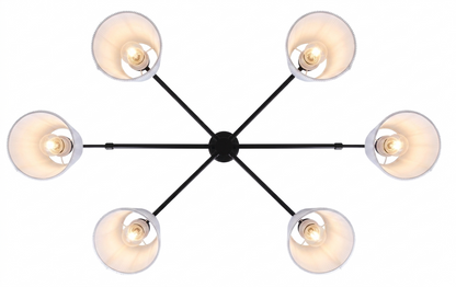Aspen 6-Light Chandelier – Matte Black with White Fabric Shades