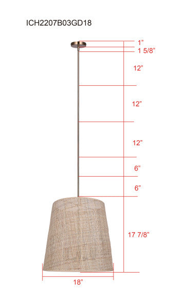 Mia 3-Light Chandelier – Gold with Natural Rattan Shade
