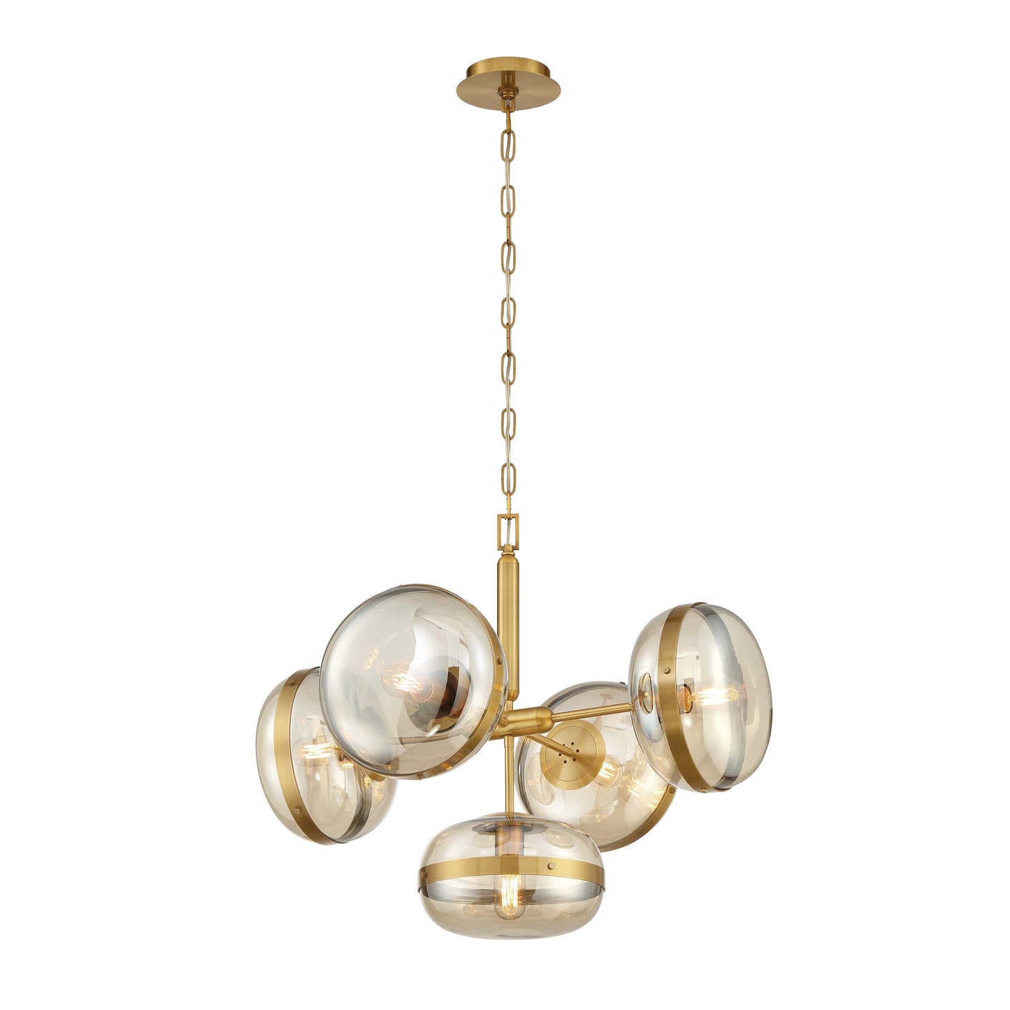 Nottingham, Chandelier, 5-Light, 28", Antique Brass, Amber Glass