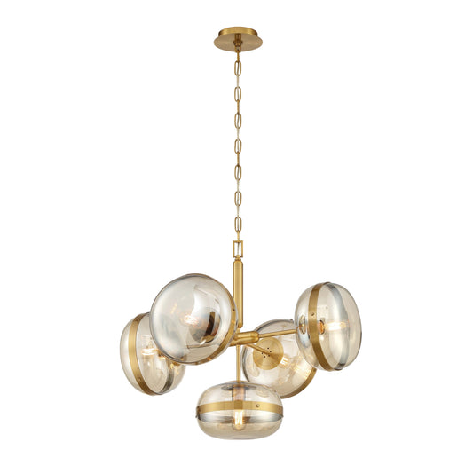 Nottingham, Chandelier, 5-Light, 28", Antique Brass, Amber Glass