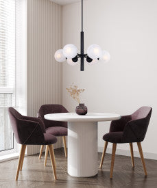 Mackenna 6-Light Chandelier – Matte Black with Alabaster Glass Shades