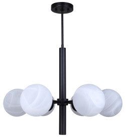 Mackenna 6-Light Chandelier – Matte Black with Alabaster Glass Shades