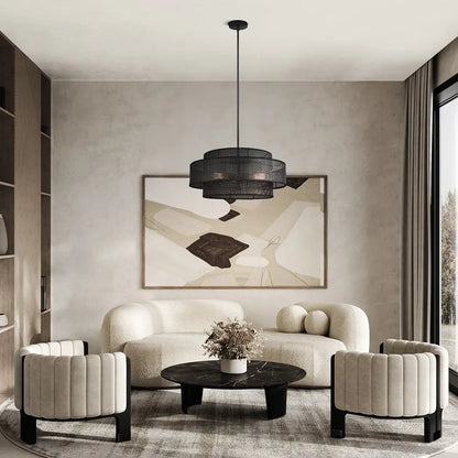 Bellamy 3-Light Chandelier – Matte Black with Black Rattan Shade