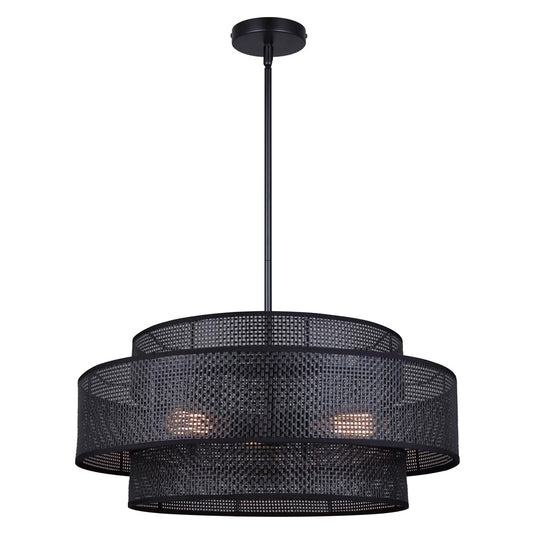 Bellamy 3-Light Chandelier – Matte Black with Black Rattan Shade