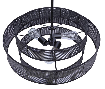 Bellamy 3-Light Chandelier – Matte Black with Black Rattan Shade
