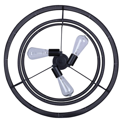Bellamy 3-Light Chandelier – Matte Black with Black Rattan Shade