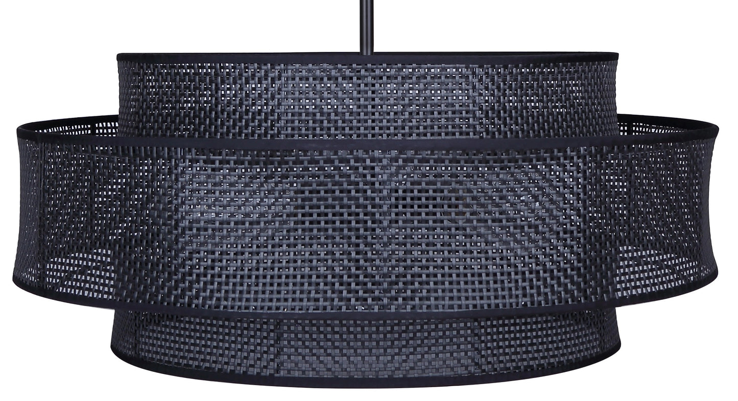 Bellamy 3-Light Chandelier – Matte Black with Black Rattan Shade