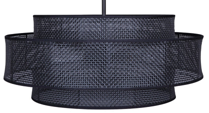 Bellamy 3-Light Chandelier – Matte Black with Black Rattan Shade