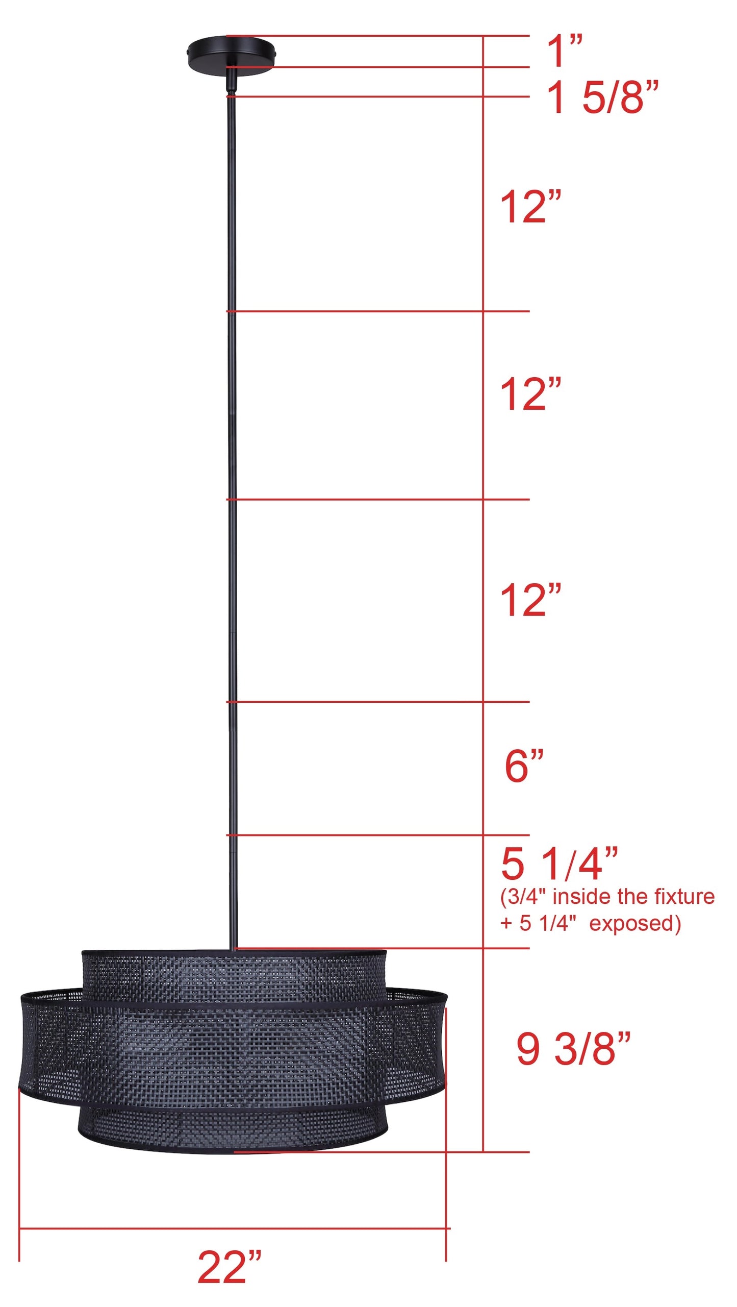 Bellamy 3-Light Chandelier – Matte Black with Black Rattan Shade