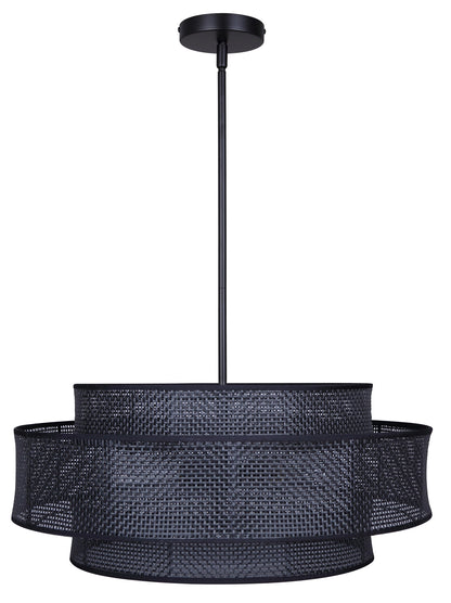 Bellamy 3-Light Chandelier – Matte Black with Black Rattan Shade