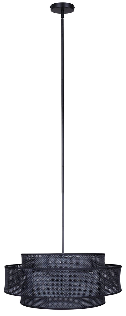 Bellamy 3-Light Chandelier – Matte Black with Black Rattan Shade