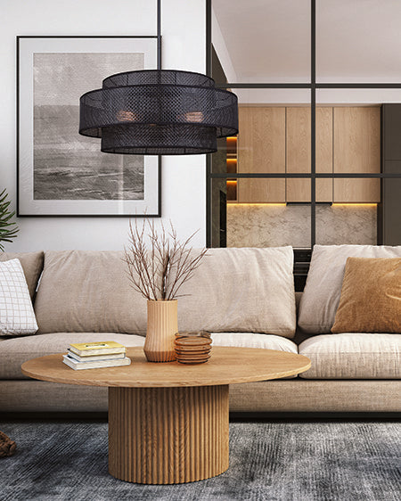 Bellamy 3-Light Chandelier – Matte Black with Black Rattan Shade