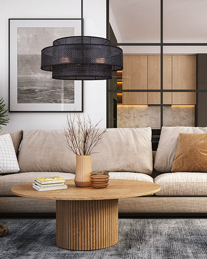Bellamy 3-Light Chandelier – Matte Black with Black Rattan Shade