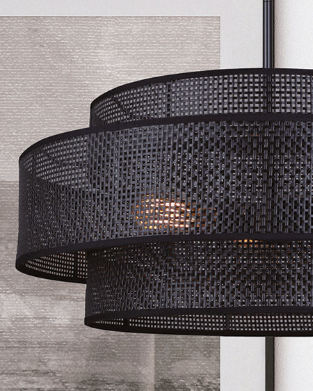 Bellamy 3-Light Chandelier – Matte Black with Black Rattan Shade