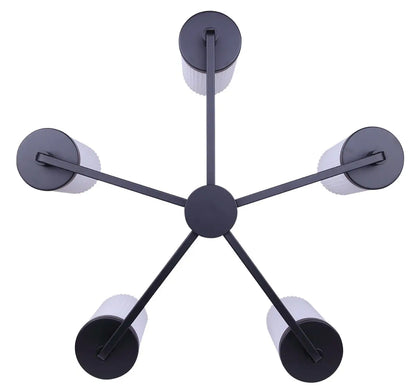 Kinslea 5-Light Chandelier – Matte Black with Flat Opal Ribbed Glass