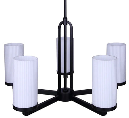 Kinslea 5-Light Chandelier – Matte Black with Flat Opal Ribbed Glass