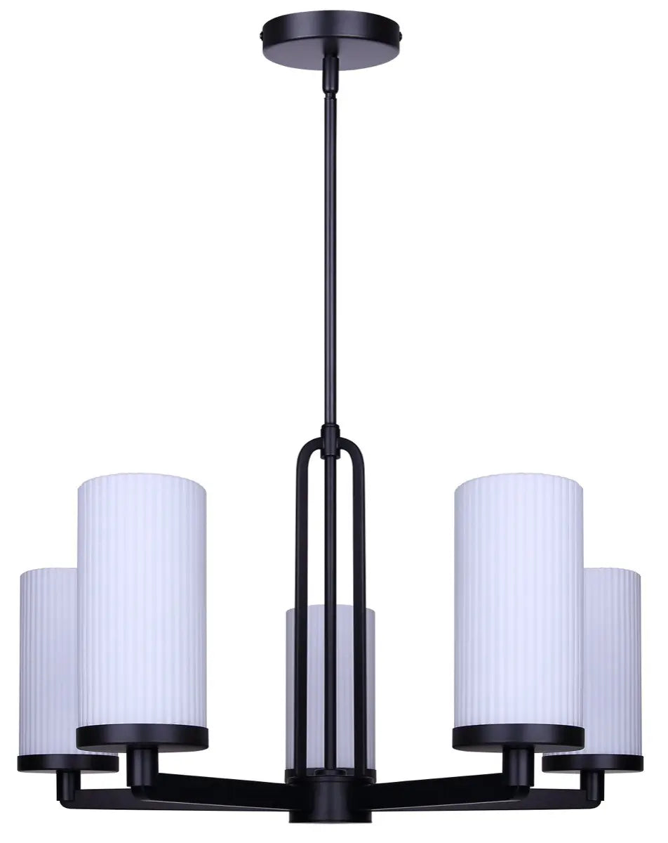 Kinslea 5-Light Chandelier – Matte Black with Flat Opal Ribbed Glass
