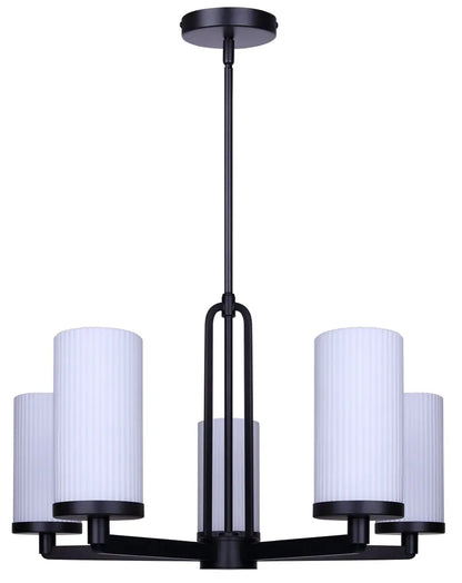 Kinslea 5-Light Chandelier – Matte Black with Flat Opal Ribbed Glass