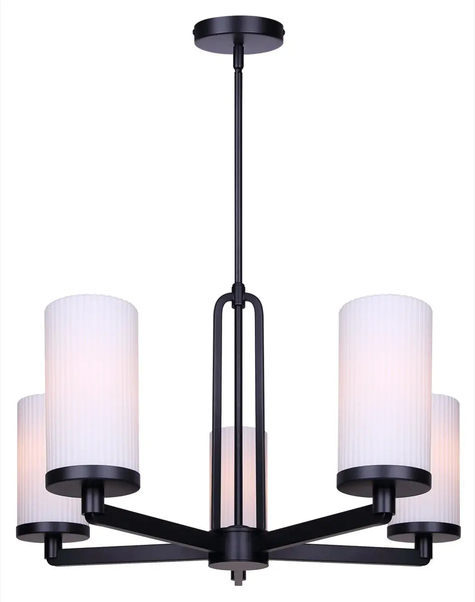 Kinslea 5-Light Chandelier – Matte Black with Flat Opal Ribbed Glass