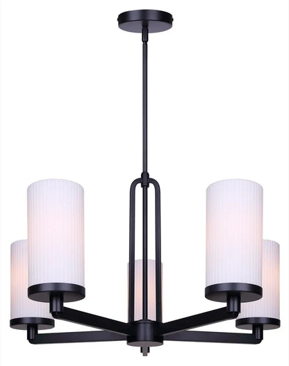 Kinslea 5-Light Chandelier – Matte Black with Flat Opal Ribbed Glass