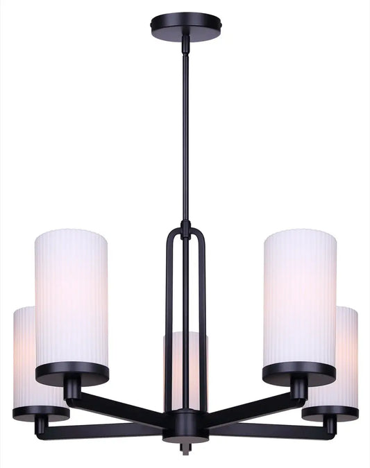 Kinslea 5-Light Chandelier – Matte Black with Flat Opal Ribbed Glass