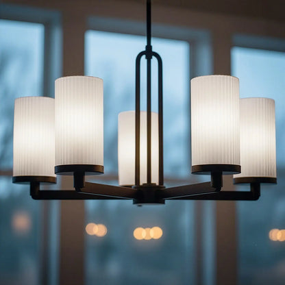 Kinslea 5-Light Chandelier – Matte Black with Flat Opal Ribbed Glass