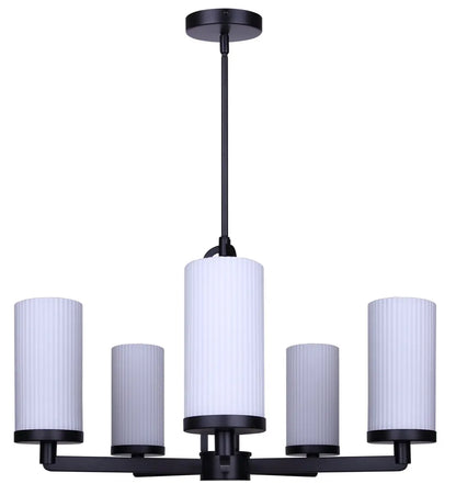 Kinslea 5-Light Chandelier – Matte Black with Flat Opal Ribbed Glass
