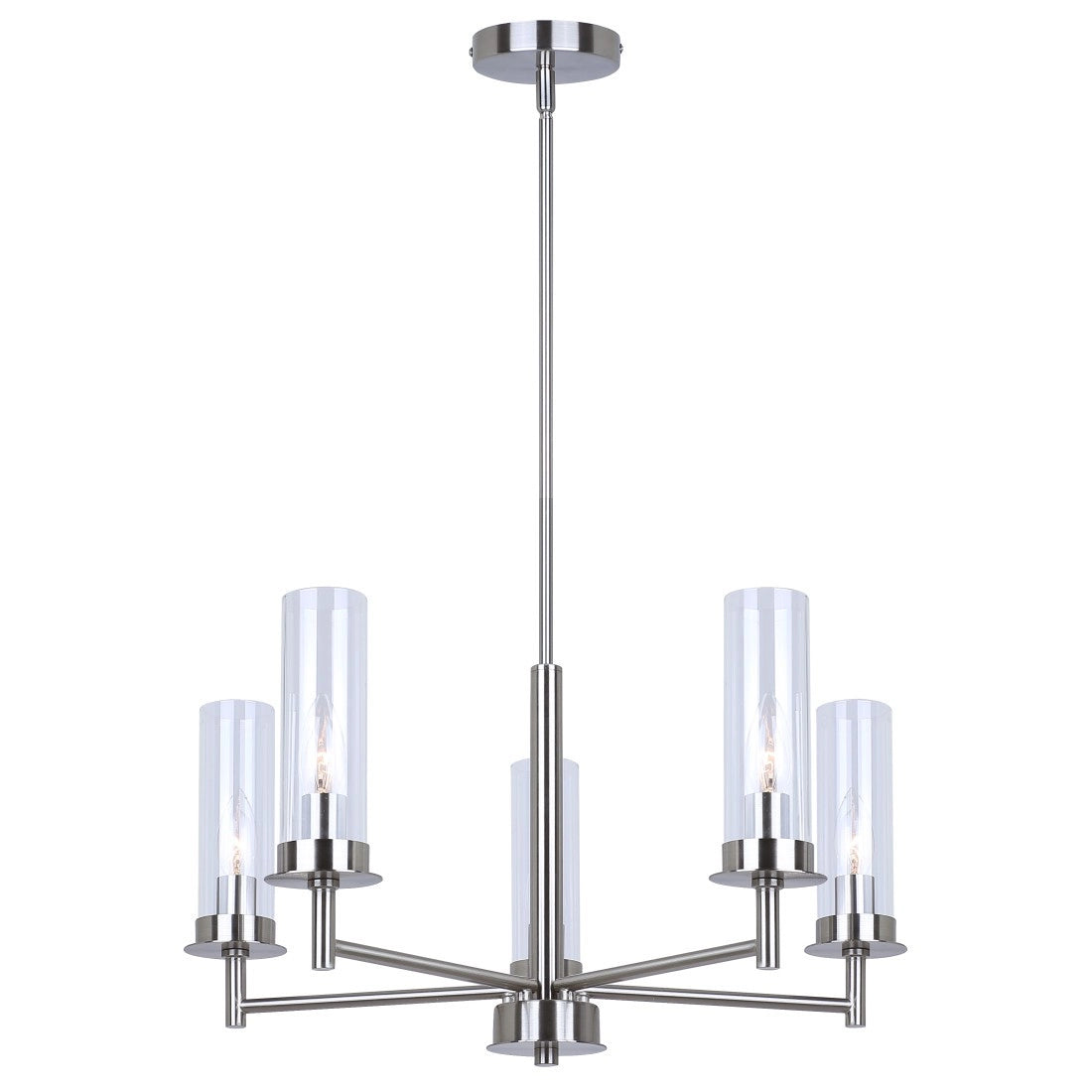 Benson 5-Light Chandelier – Brushed Nickel with Clear Glass Shades