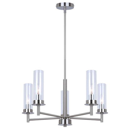 Benson 5-Light Chandelier – Brushed Nickel with Clear Glass Shades