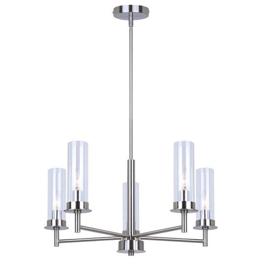 Benson 5-Light Chandelier – Brushed Nickel with Clear Glass Shades