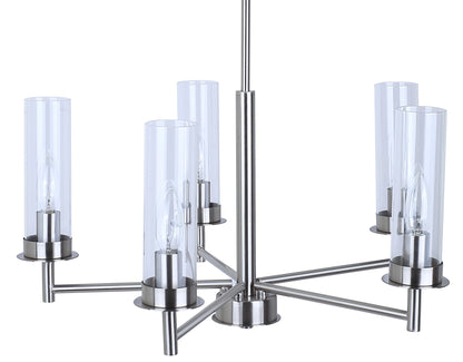 Benson 5-Light Chandelier – Brushed Nickel with Clear Glass Shades