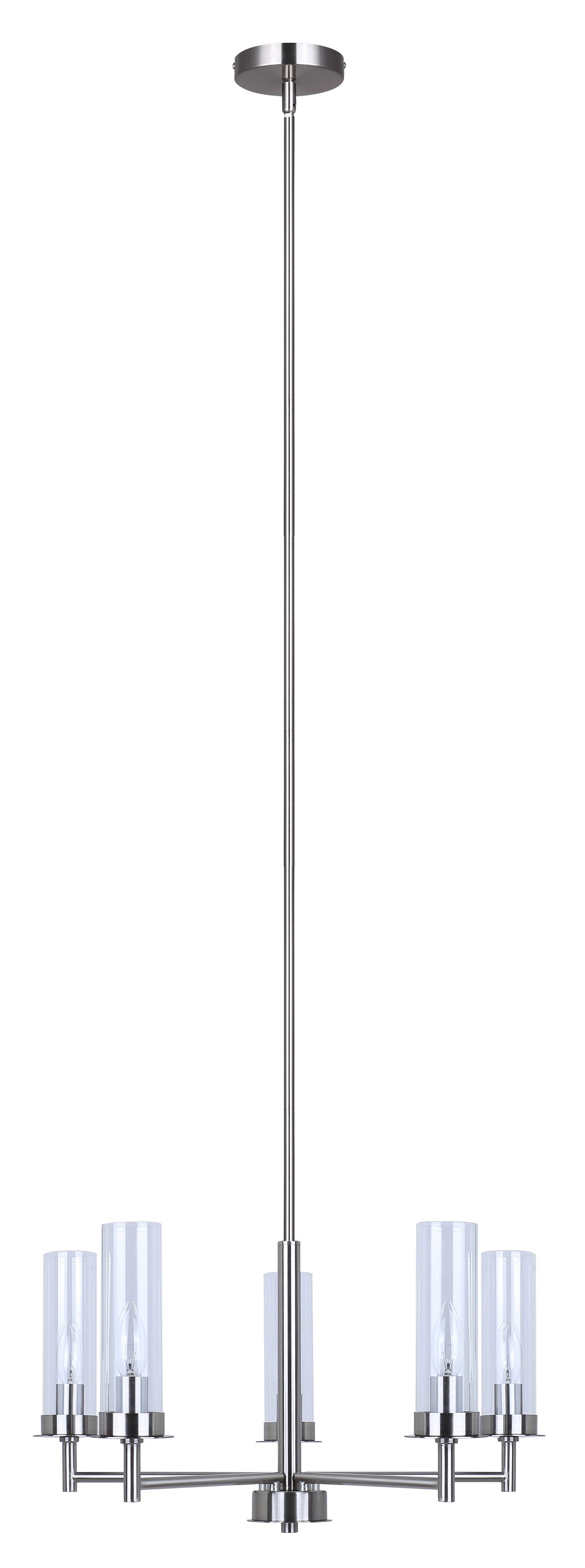Benson 5-Light Chandelier – Brushed Nickel with Clear Glass Shades