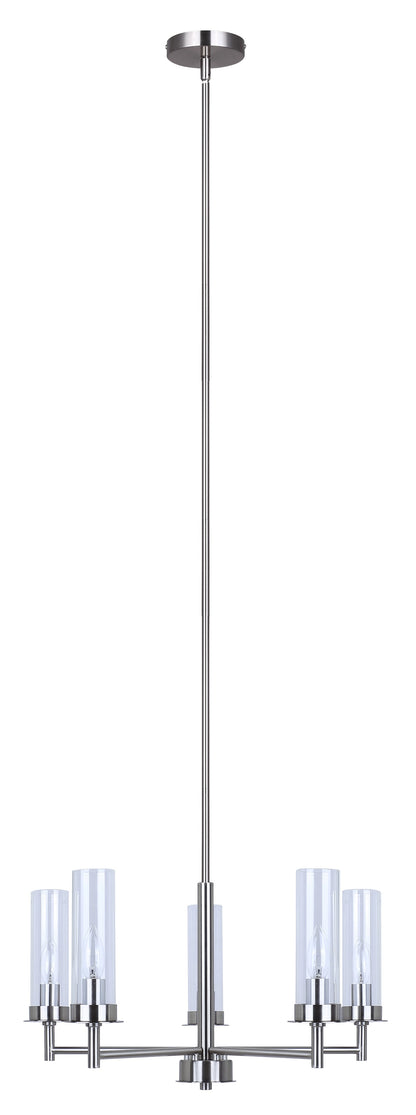 Benson 5-Light Chandelier – Brushed Nickel with Clear Glass Shades